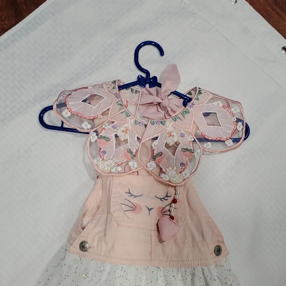 Vtg OshKosh B'gosh Peach pink white Vestbak Dress